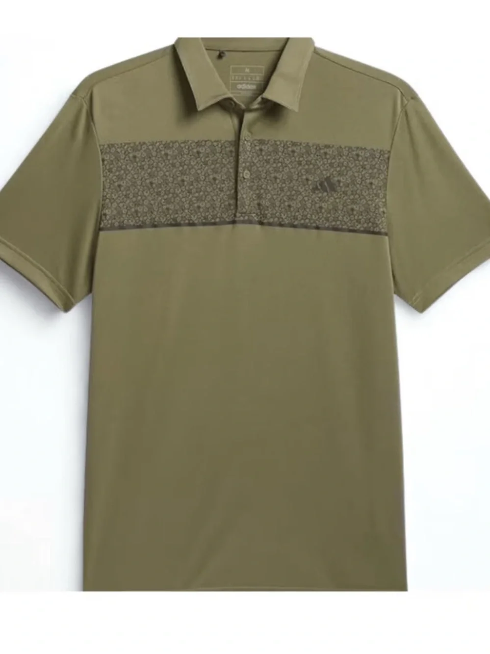 adidas Men's Olive Green Short Sleeve Polo with Textured Chest Stripe